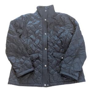 Lands' End Jacket Womens Large Black Hooded Down Quilted Long Parka Barn Coat